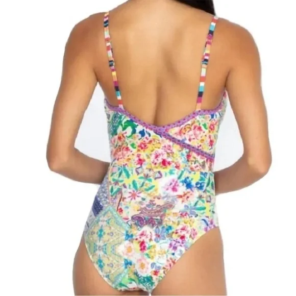 Johnny Was Locita Wrap One Piece Swimsuit Floral Patchwork Swimsiut NWT - Picture 3 of 10